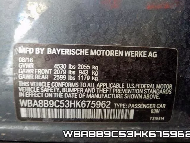 WBA8B9C53HK675962 фото 2