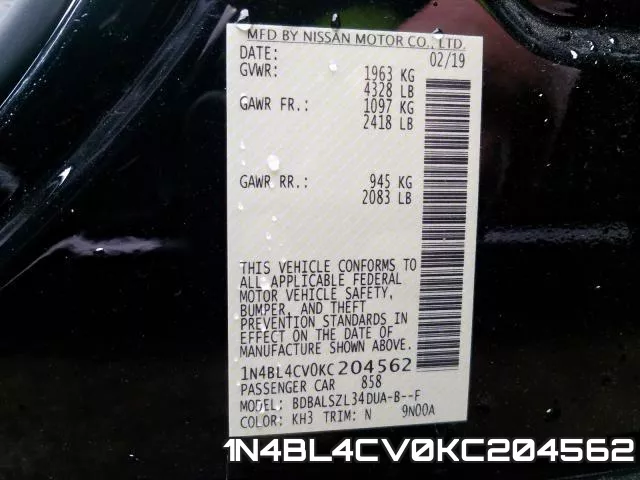 1N4BL4CV0KC204562 фото 2