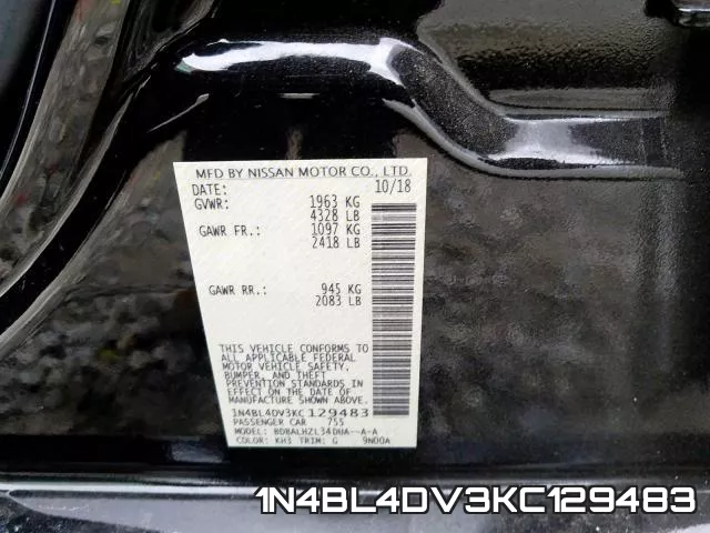 1N4BL4DV3KC129483 фото 2