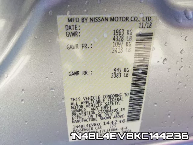 1N4BL4EV8KC144236 фото 2