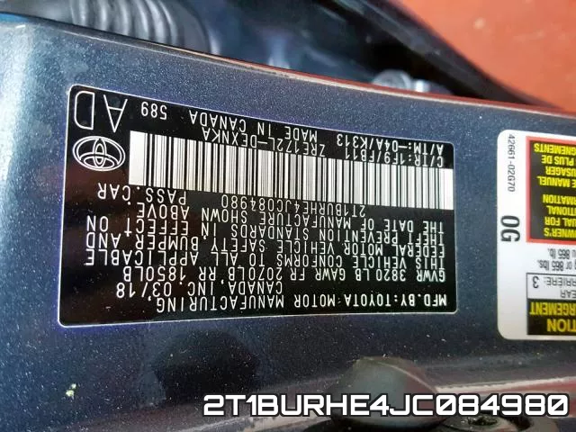 2T1BURHE4JC084980 фото 2