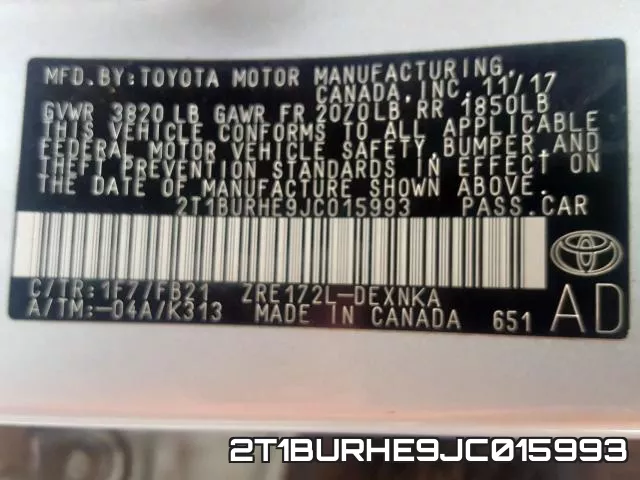 2T1BURHE9JC015993 фото 2