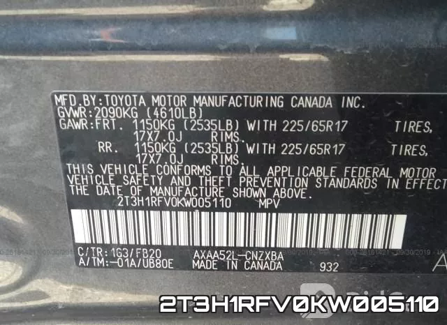 2T3H1RFV0KW005110 фото 10