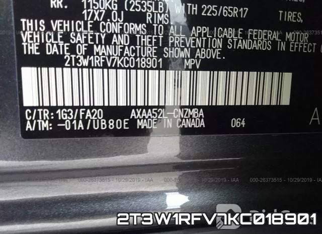 2T3W1RFV7KC018901 фото 10