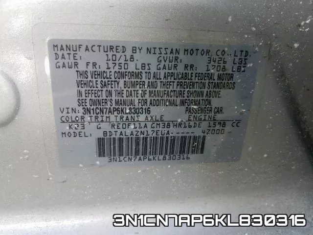3N1CN7AP6KL830316 фото 2