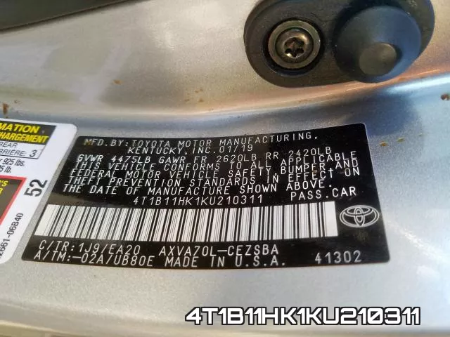 4T1B11HK1KU210311 фото 2