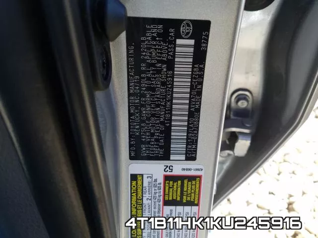 4T1B11HK1KU245916 фото 2