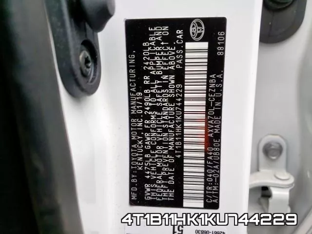 4T1B11HK1KU744229 фото 2