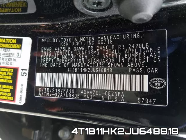 4T1B11HK2JU648818 фото 2
