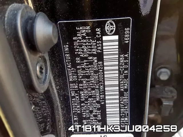 4T1B11HK3JU004258 фото 2