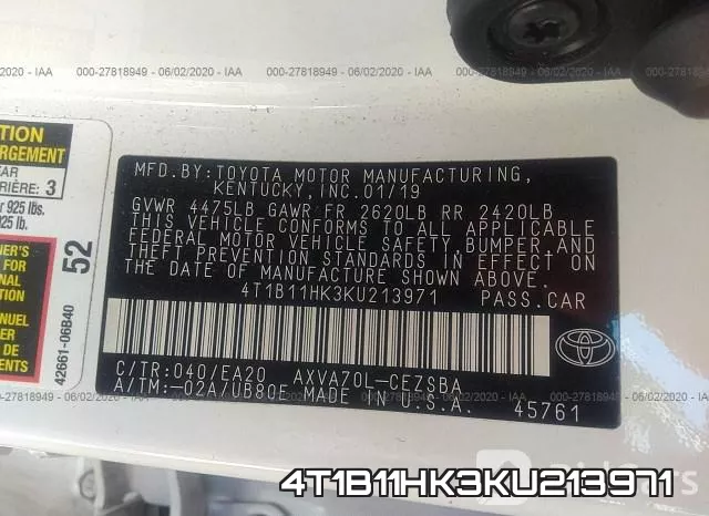 4T1B11HK3KU213971 фото 10