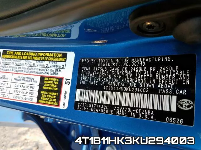 4T1B11HK3KU294003 фото 2