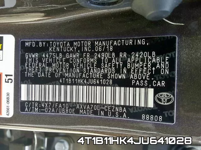 4T1B11HK4JU641028 фото 2