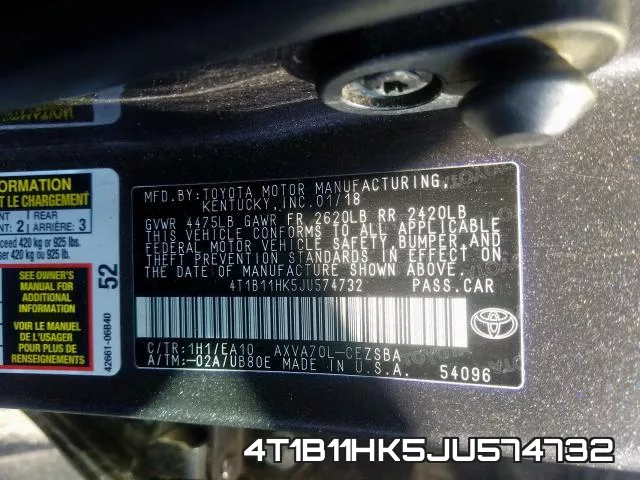 4T1B11HK5JU574732 фото 2