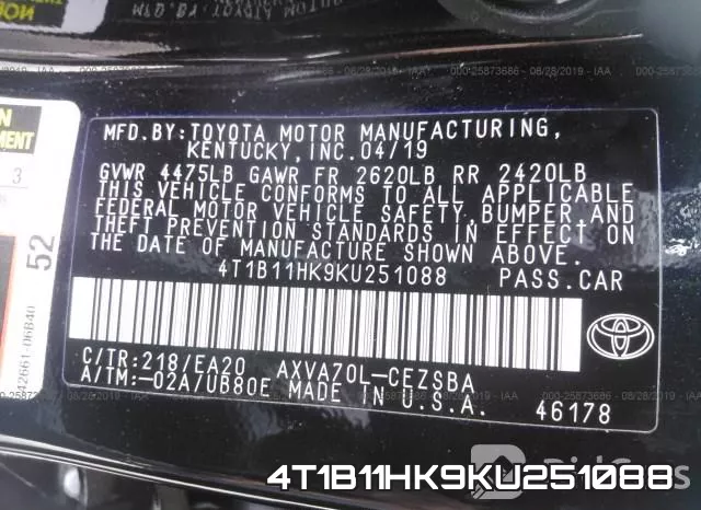 4T1B11HK9KU251088 фото 10