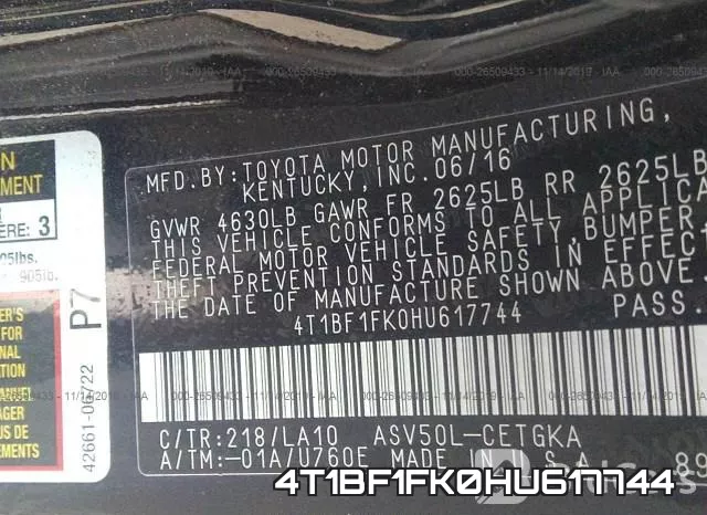 4T1BF1FK0HU617744 фото 10