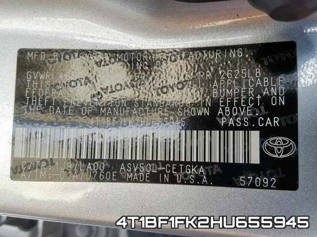 4T1BF1FK2HU655945 фото 2