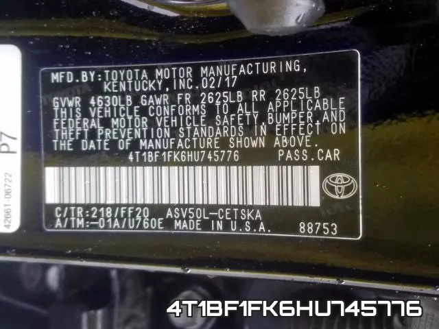 4T1BF1FK6HU745776 фото 2