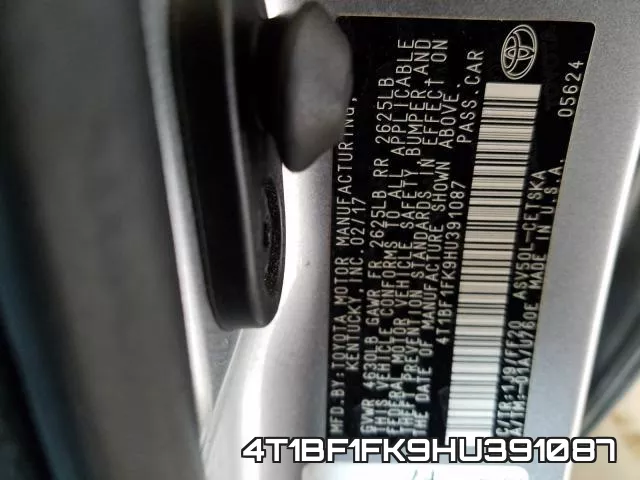 4T1BF1FK9HU391087 фото 2