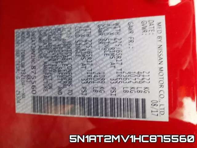 5N1AT2MV1HC875560 фото 2