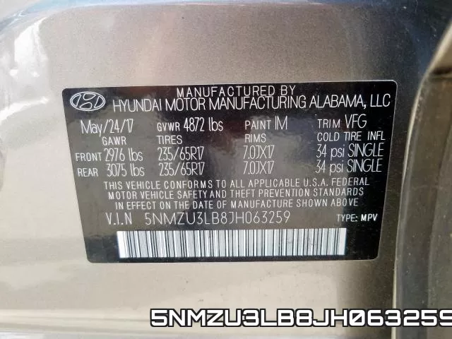 5NMZU3LB8JH063259 фото 2