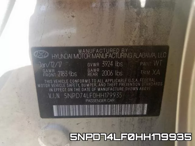 5NPD74LF0HH179935 фото 2