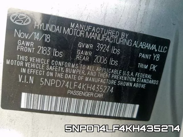 5NPD74LF4KH435274 фото 2