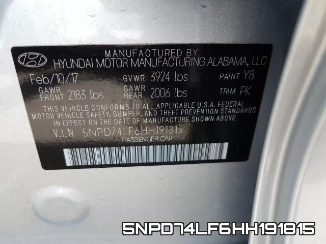 5NPD74LF6HH191815 фото 2