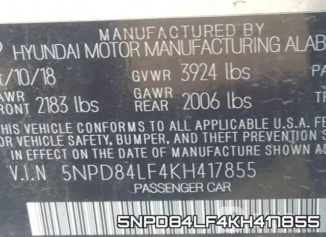 5NPD84LF4KH417855 фото 10