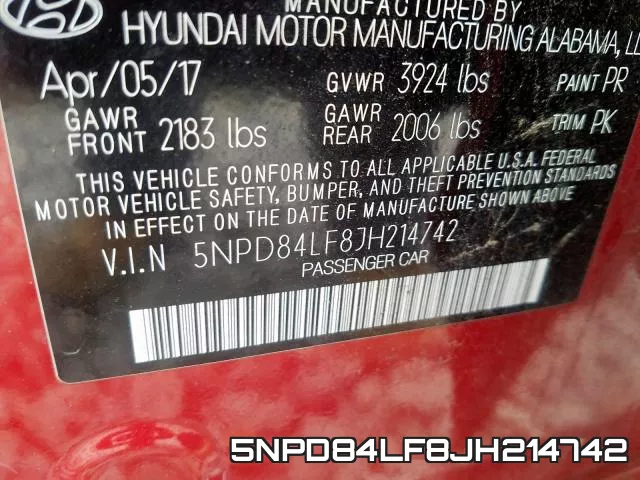 5NPD84LF8JH214742 фото 2