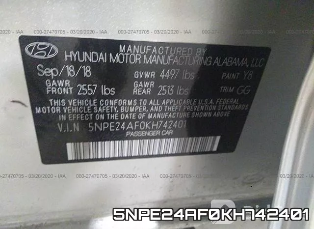 5NPE24AF0KH742401 фото 10