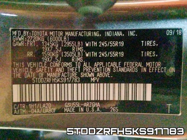 5TDDZRFH5KS917783 фото 2