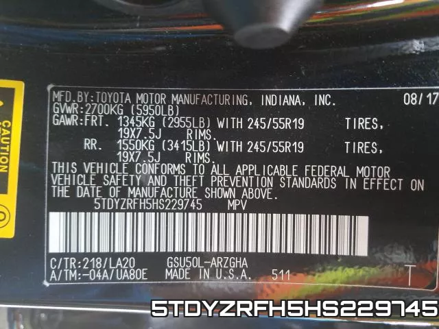 5TDYZRFH5HS229745 фото 2