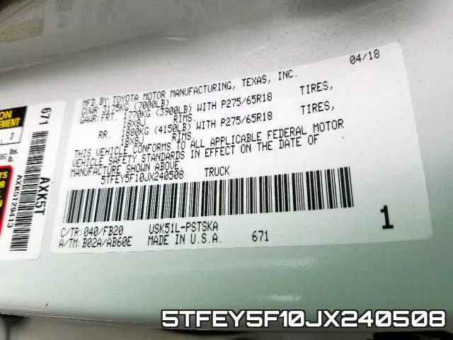 5TFEY5F10JX240508 фото 2