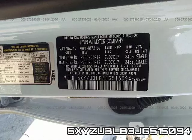 5XYZU3LB3JG515094 фото 10