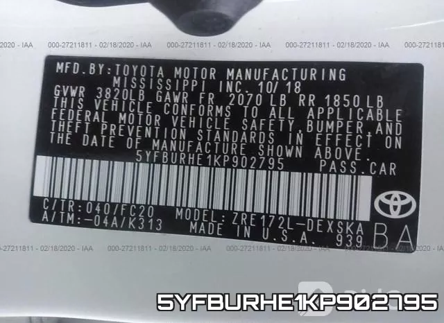5YFBURHE1KP902795 фото 10