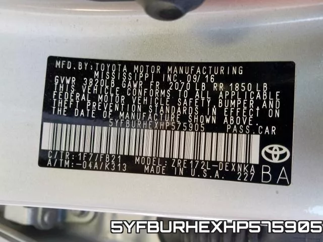 5YFBURHEXHP575905 фото 2