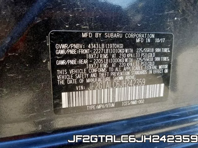 JF2GTALC6JH242359 фото 2