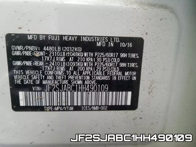 JF2SJABC1HH490109 фото 2