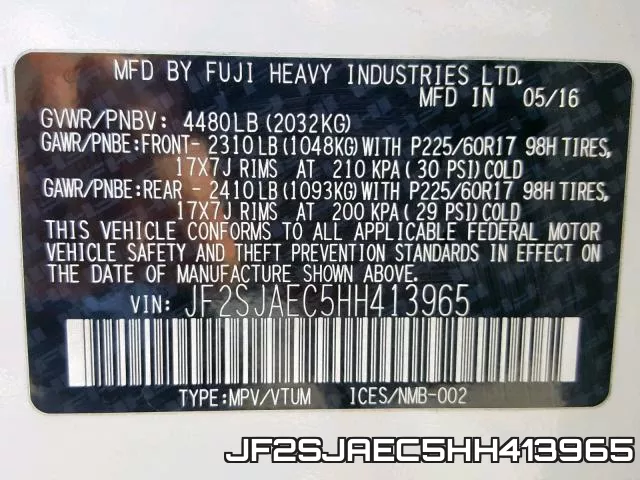 JF2SJAEC5HH413965 фото 2