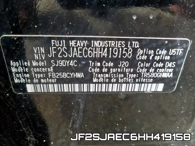 JF2SJAEC6HH419158 фото 2