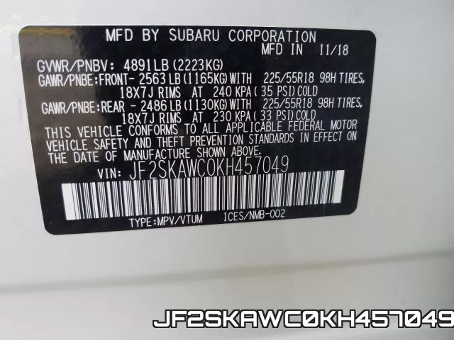 JF2SKAWC0KH457049 фото 2
