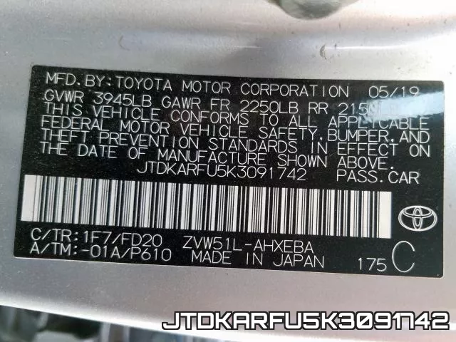 JTDKARFU5K3091742 фото 2