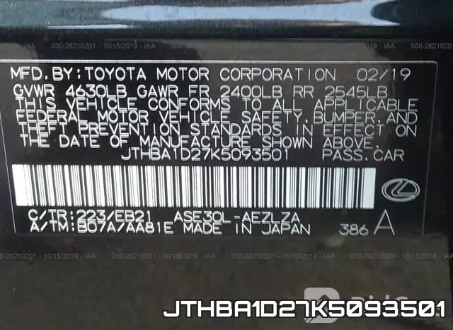 JTHBA1D27K5093501 фото 10