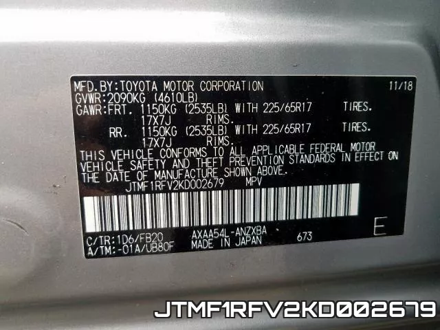 JTMF1RFV2KD002679 фото 2