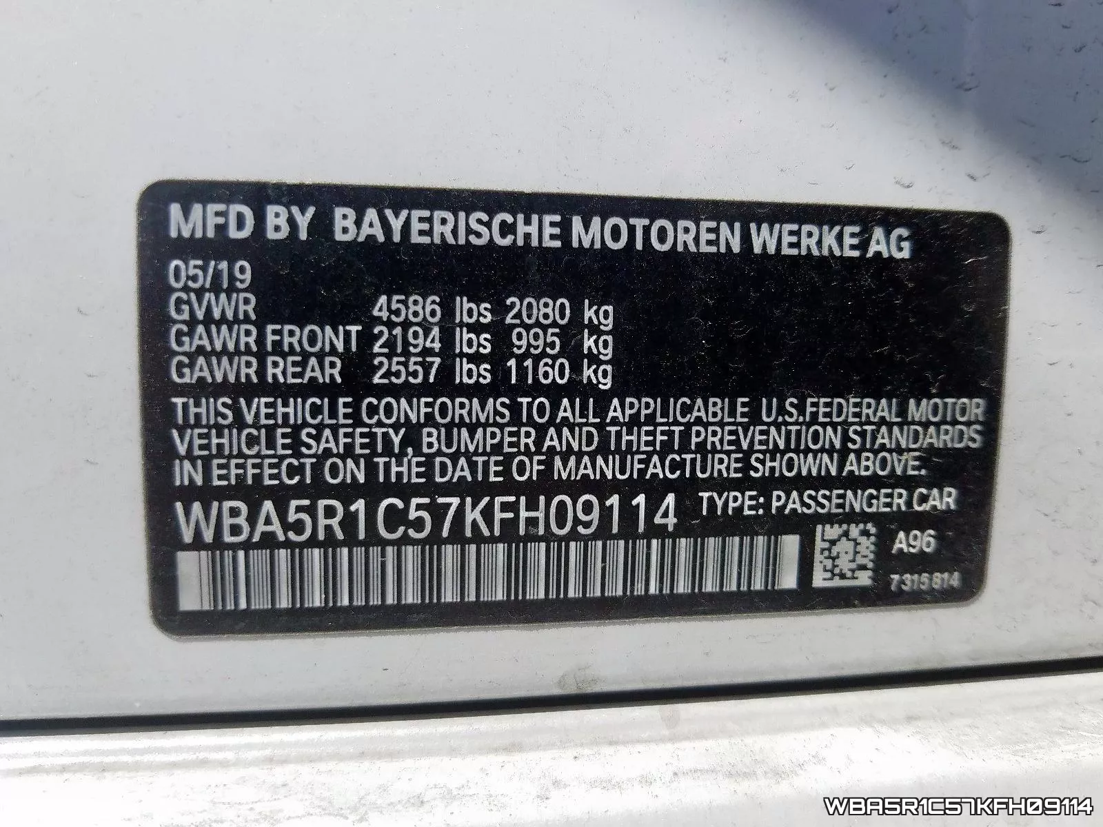 WBA5R1C57KFH09114 фото 2