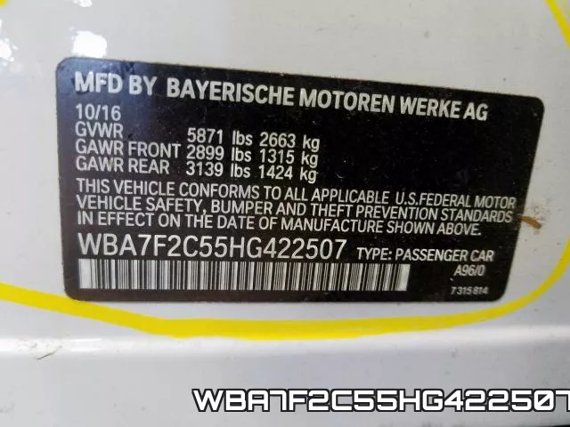WBA7F2C55HG422507 фото 2