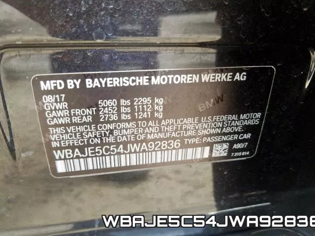 WBAJE5C54JWA92836 фото 2