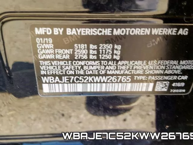 WBAJE7C52KWW26765 фото 2