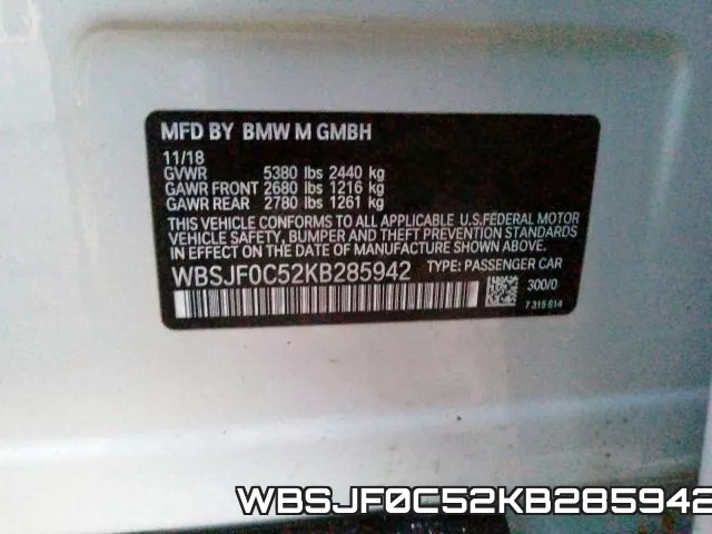 WBSJF0C52KB285942 фото 2